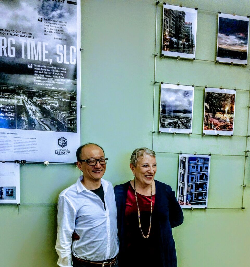 Peter Strohmeyer and Paula K Rudd, opening reception at University of Utah Spencer S. Eccles Health Sciences Library. March 2018